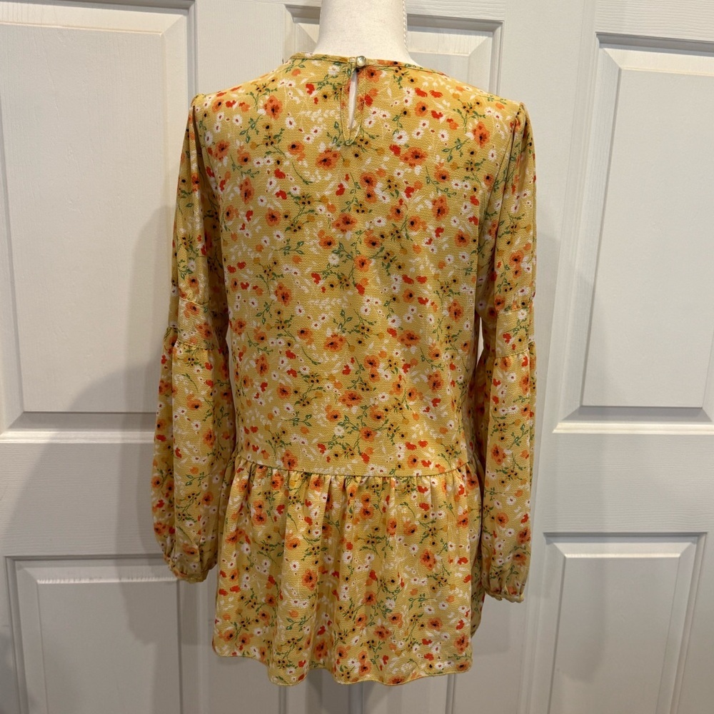 Orange Creek Babydoll Peplum Blouse Boho Yellow Floral Cottagecore S - Picture 6 of 7